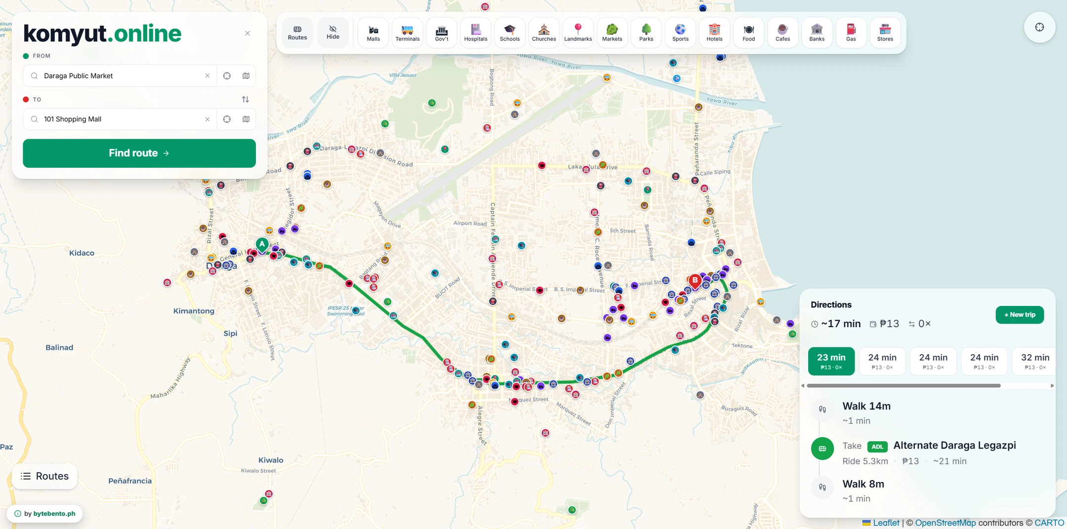 komyut.online jeepney route map of Legazpi City