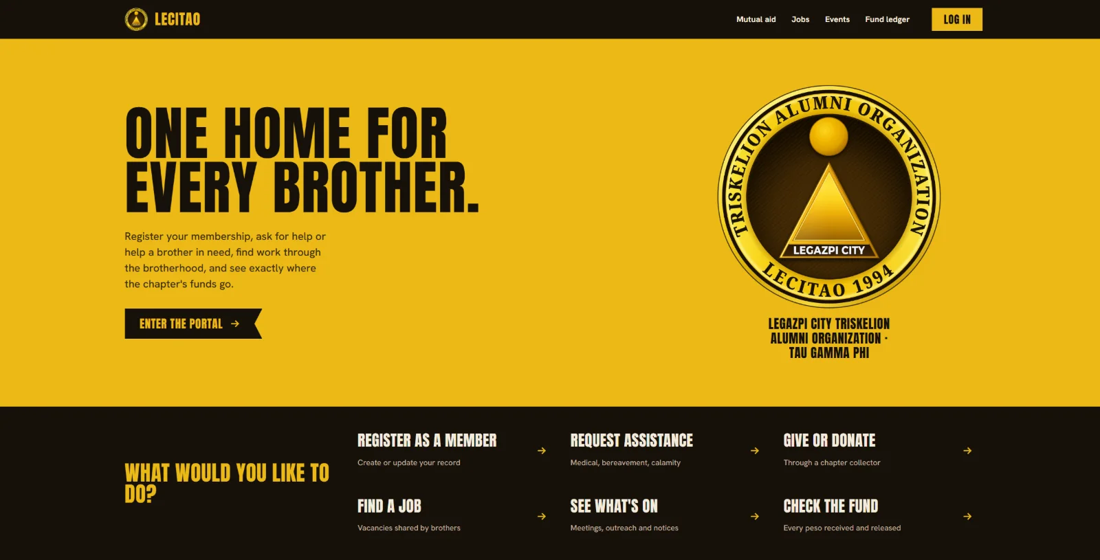 The LECITAO member portal home page: One home for every brother